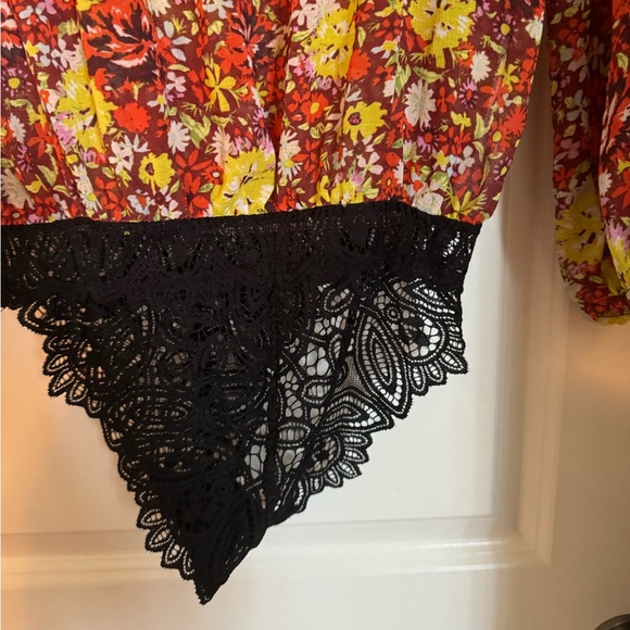 Free People Floral Bodysuit Ruffle Lace Boho Orange Color Size XS - Picture 6 of 10